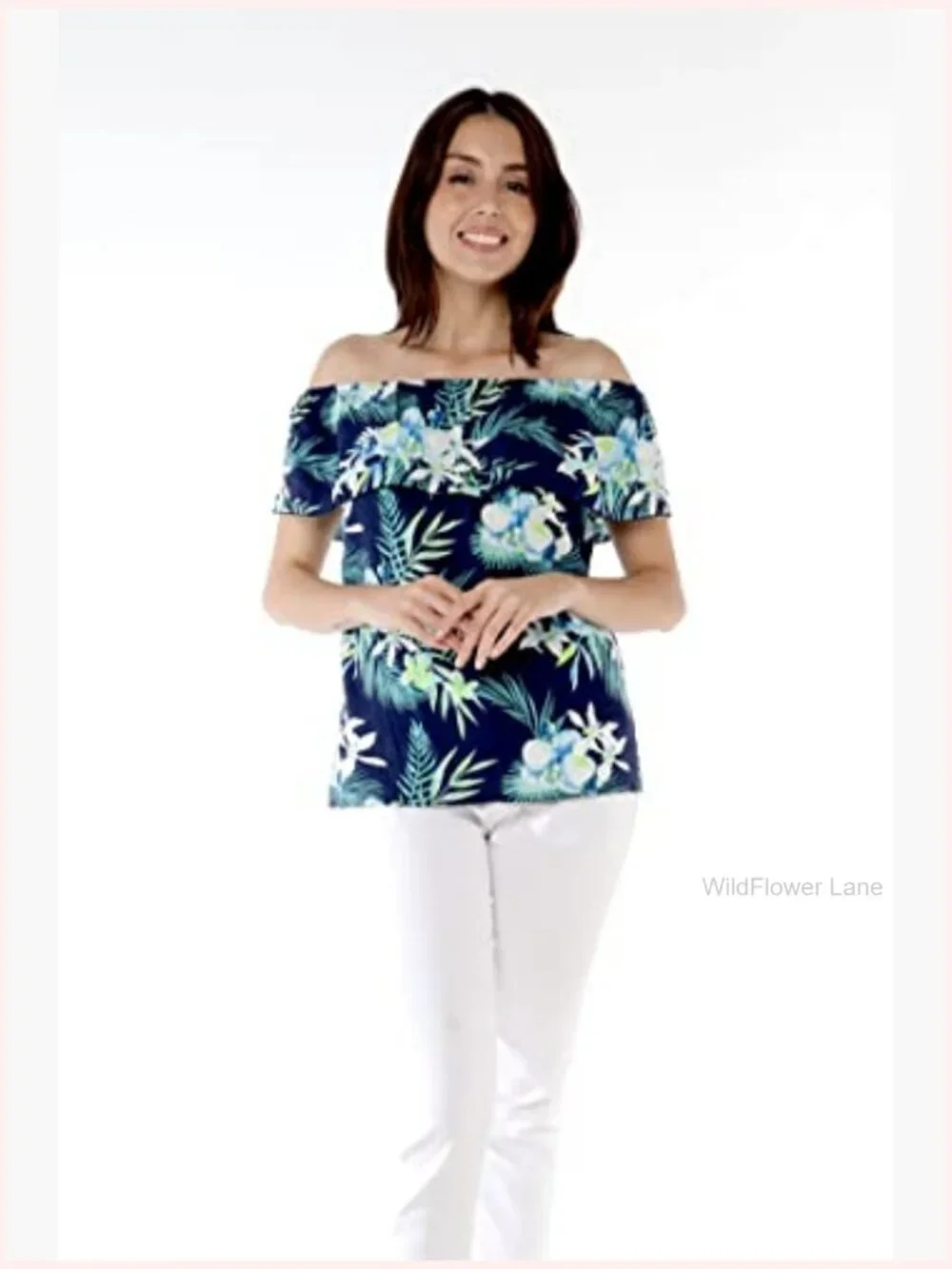 Matching Couple Hawaiian Luau Shirt & Off-Shoulder Ruffle Muumuu Top Set